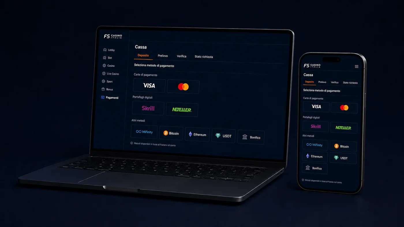 Area conto e cassa FS Casino su desktop